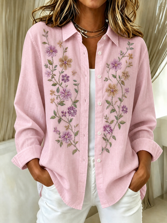 Women's Pink Plaid Print Lapel Long Sleeve Shirt