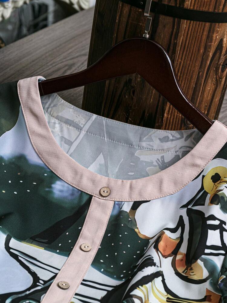 Women's Round-Neck Patterned Shirt, Summer