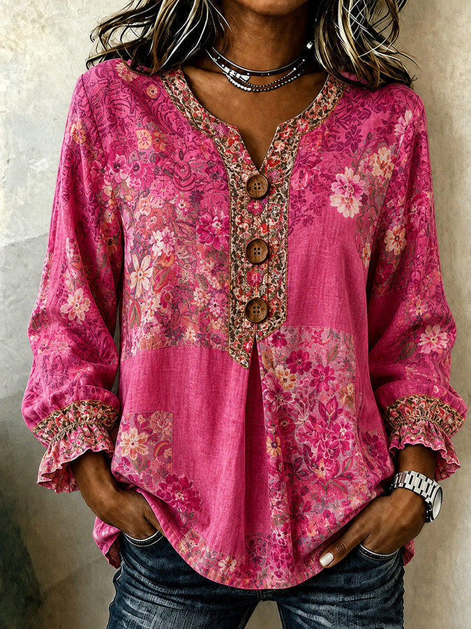 Women'S Casual Solid Color Cotton And Linen Shirt
