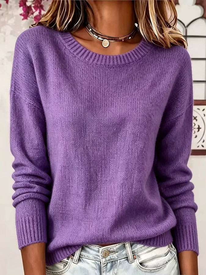 Women's Casual Solid Color Round Neck Top