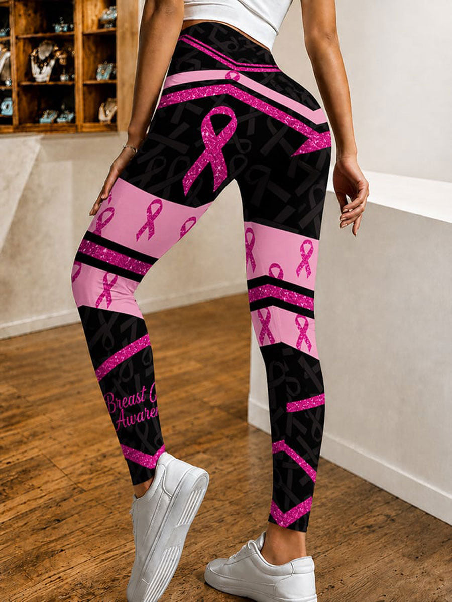 Women's Casual Leggings with Breast Cancer Awareness Print