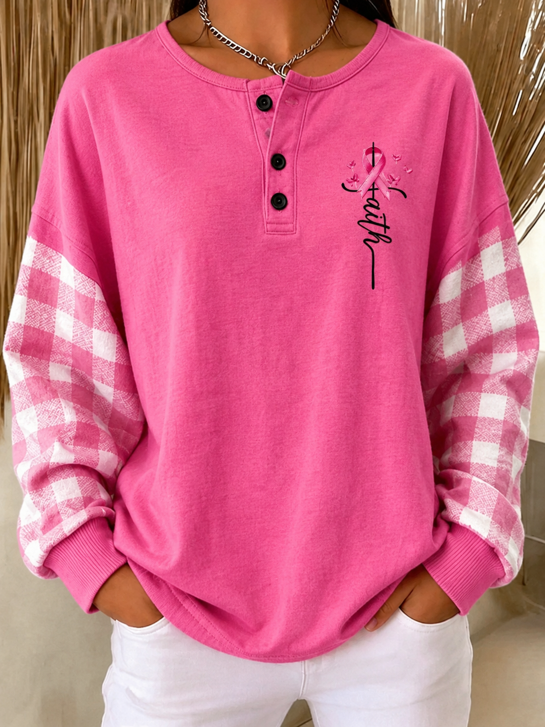Women's Breast Cancer Awareness Print Knit Top