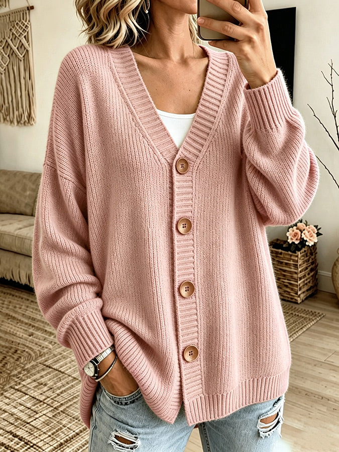 Women'S Casual Pink Knitted Cardigan