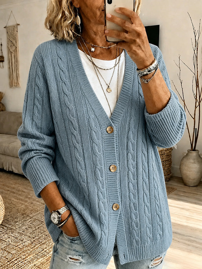 Women's Pink Floral Pattern Knit Cardigan