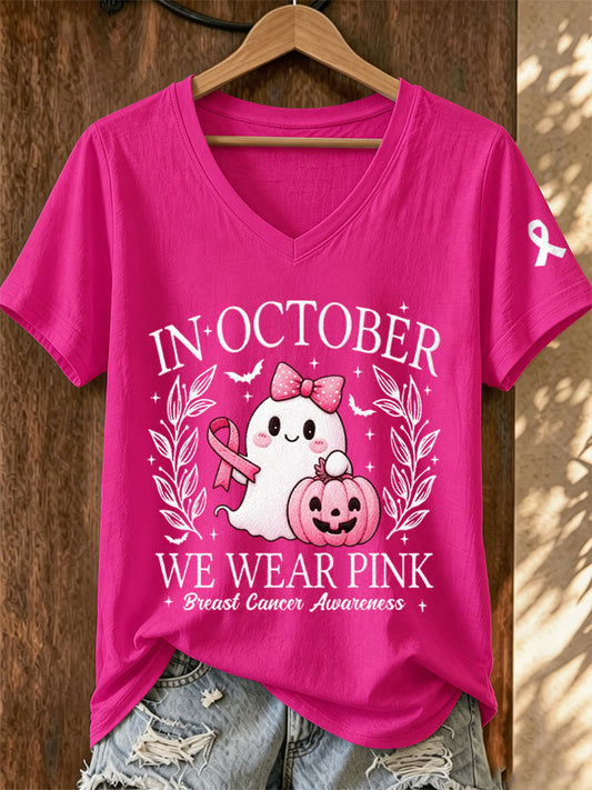 Women'S In October We Wear Pink Print T-Shirt