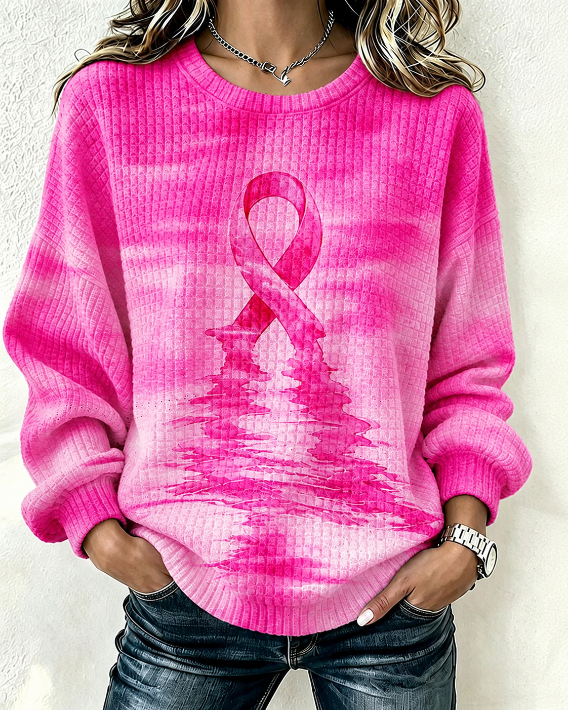 Women'S Casual Rugby Printed Round Neck Pullover