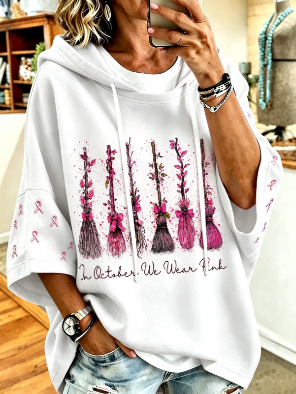Women'S In October We Wear Pink Print Hoodie