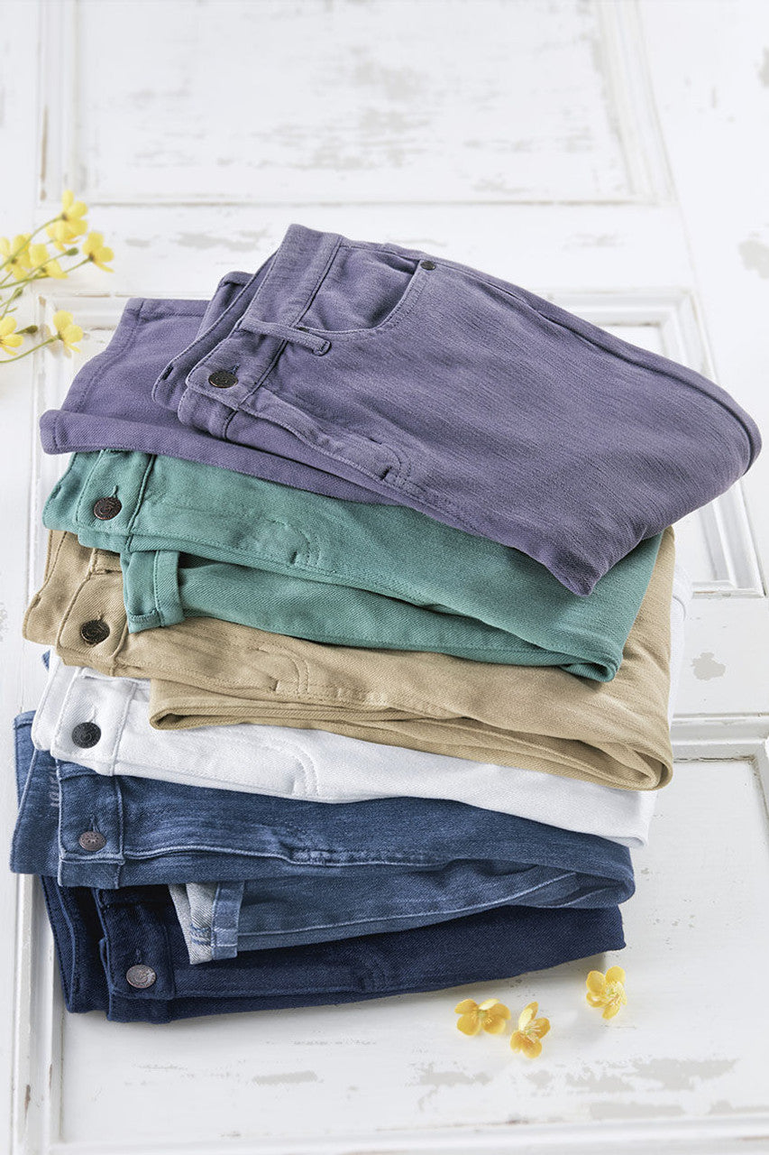 Knit Denim High Rise Straight-Leg Jeans