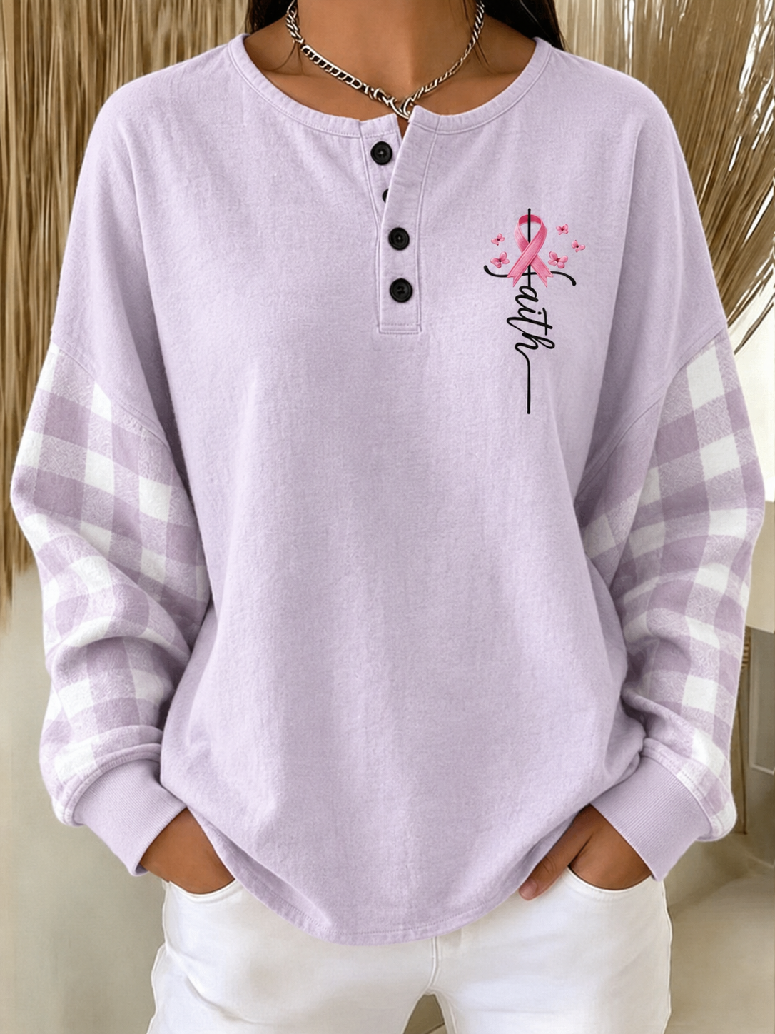 Women's Breast Cancer Awareness Print Knit Top