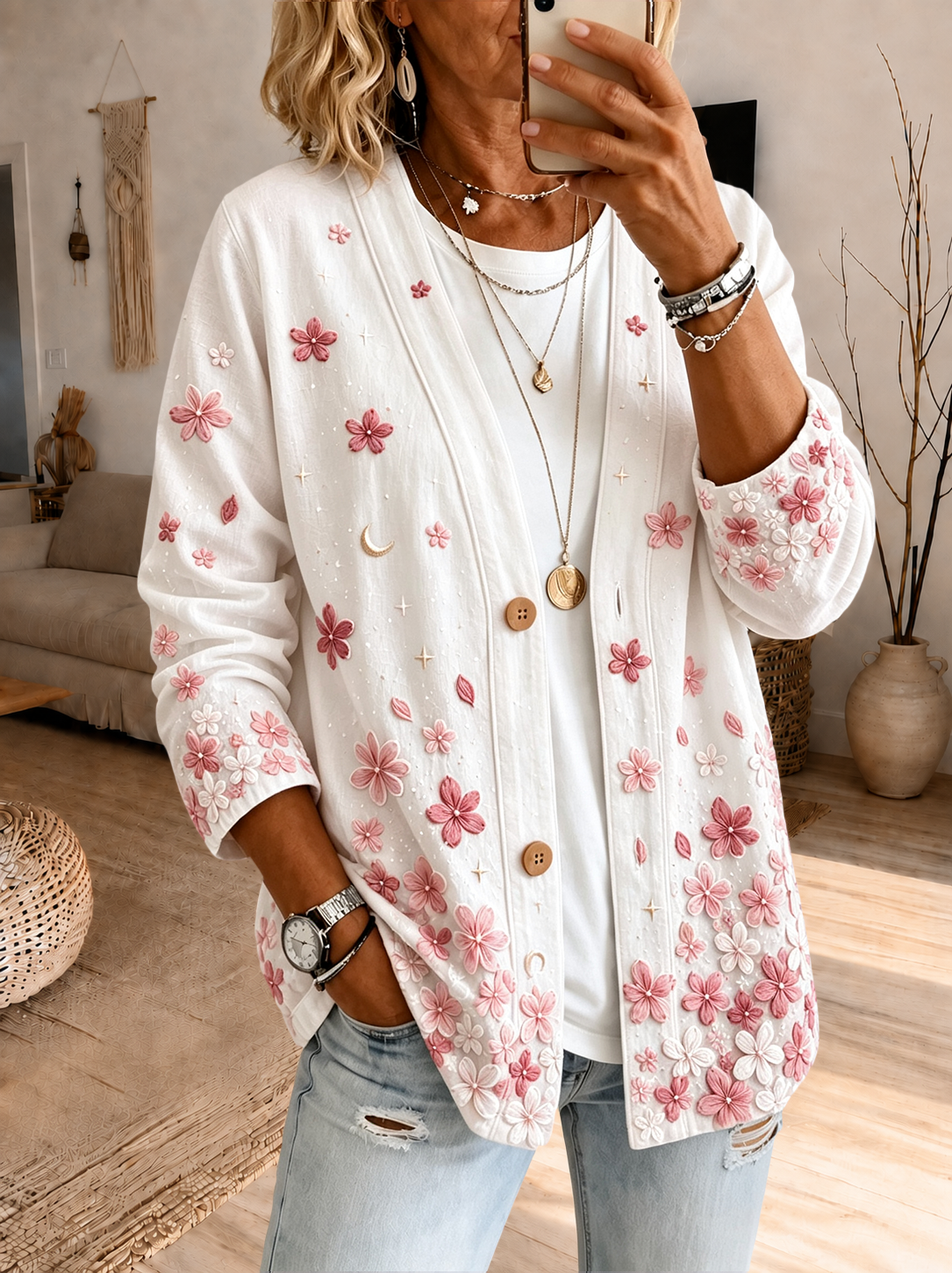 Women'S Floral Casual Cardigan