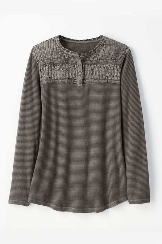Textured Knit Henley Tops 5 Colors