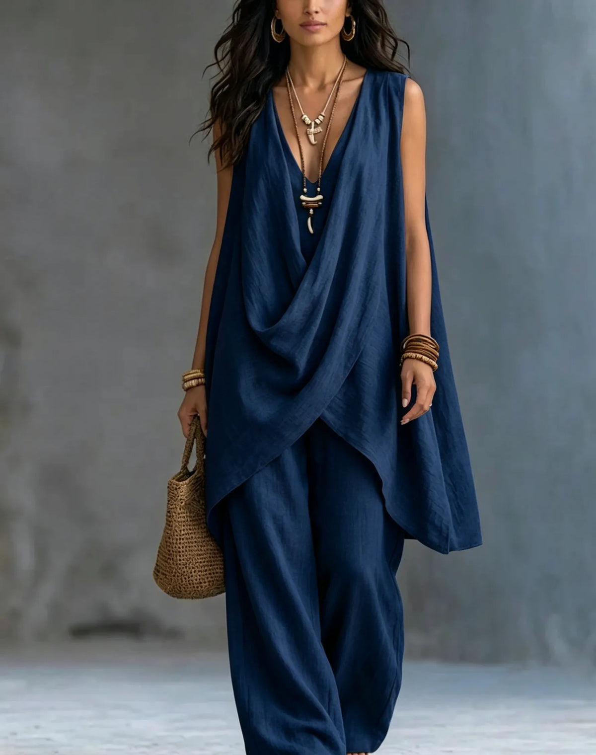Women's Bohemian Style Loose Cotton And Linen Set