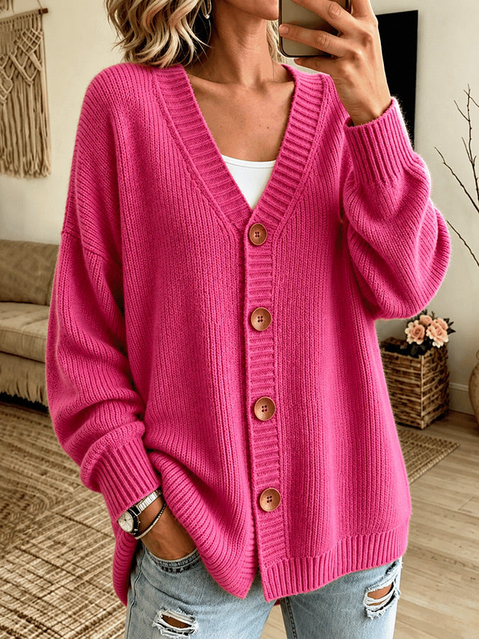 Women'S Casual Pink Knitted Cardigan