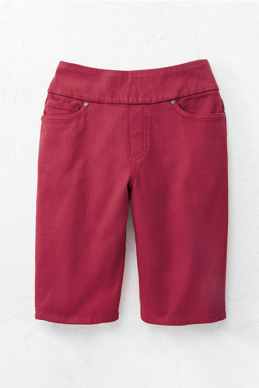 Knit Denim Mid Rise Pull-On Shorts