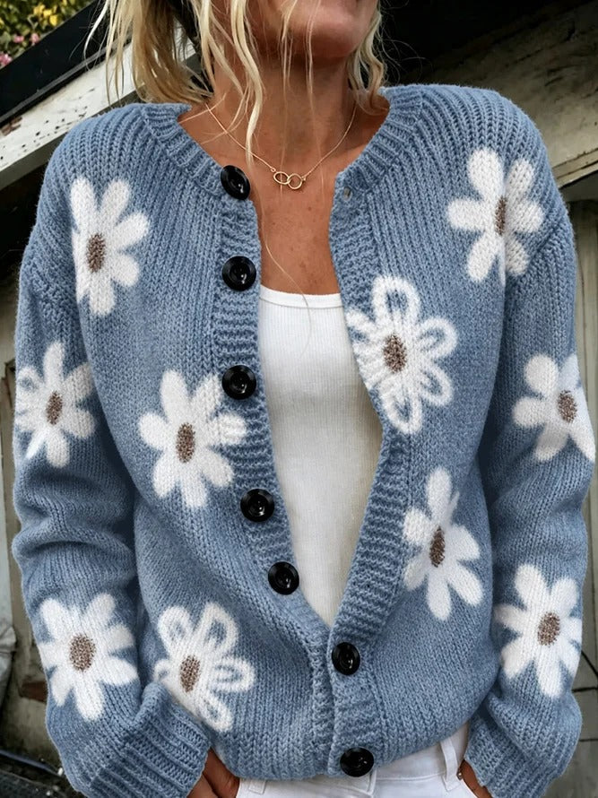 Women'S Casual Retro Floral Art Cardigan Top