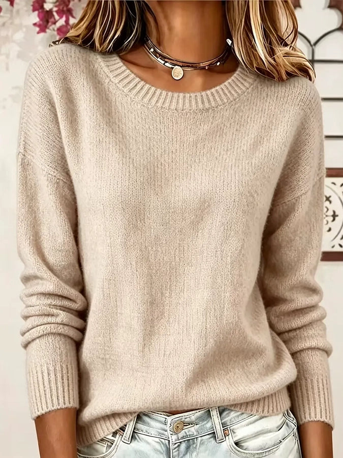 Women's Casual Solid Color Round Neck Top