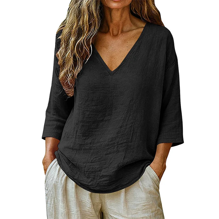 🌿New Linen🔥Elegant V-Neck Blouse