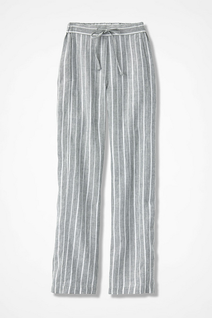 Broad Stripes Linen Ankle Pants