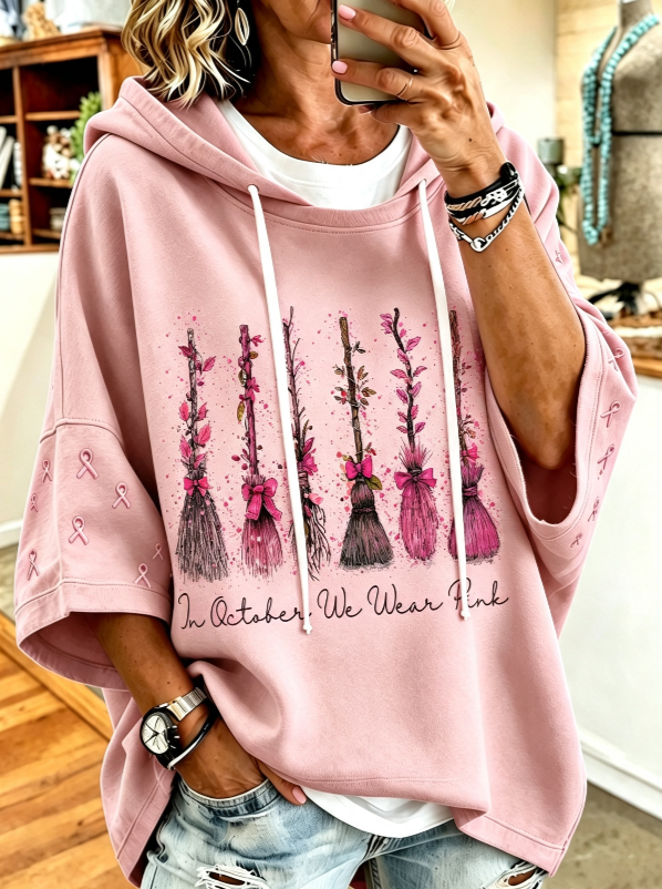 Women'S In October We Wear Pink Print Hoodie