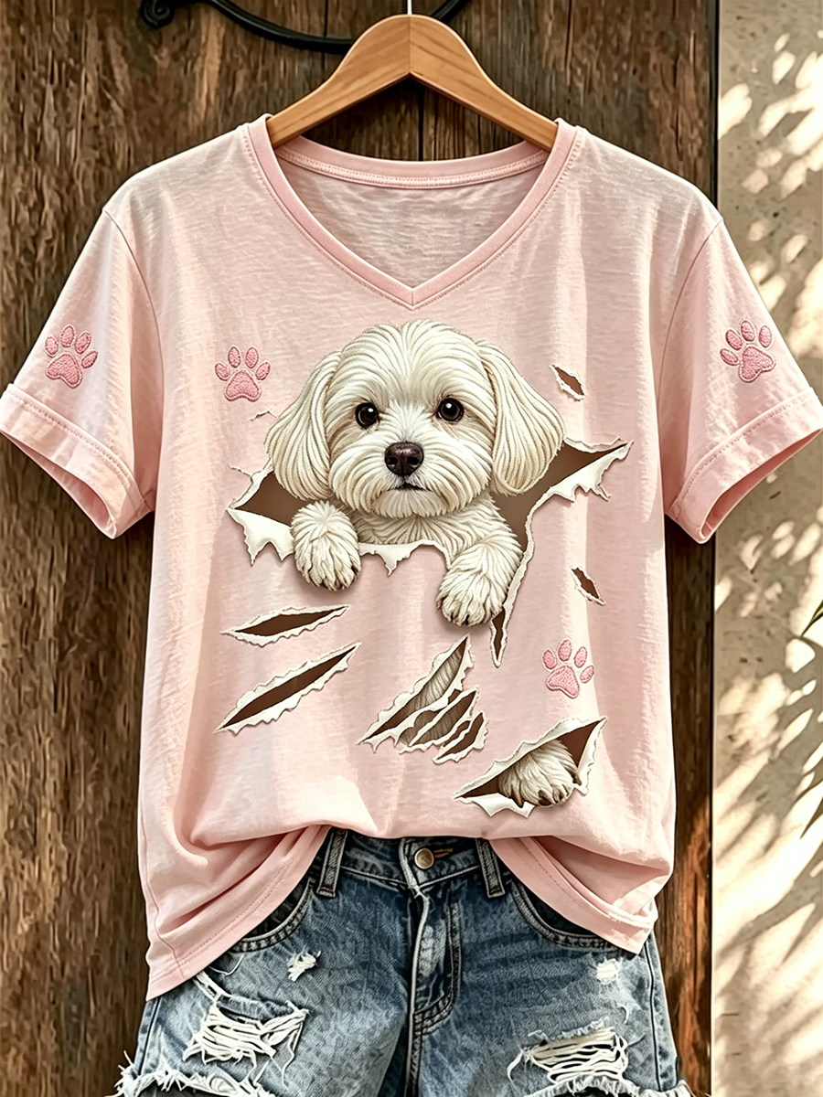 Pink Series Disease Health Awareness Public Welfare Printed V-Neck T-Shirt
