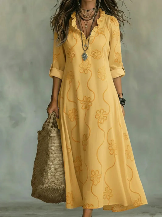 Retro Ruffled Collar Floral A-line Dress