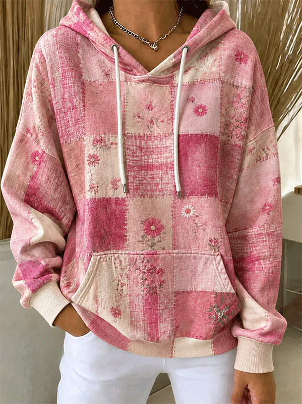Women's Vintage Patchwork Floral Print Hoodie
