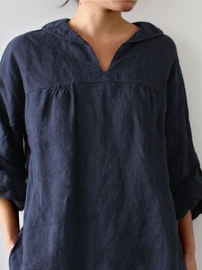 Women’s Casual Pure Color Elegant Lapel Collar Shirt