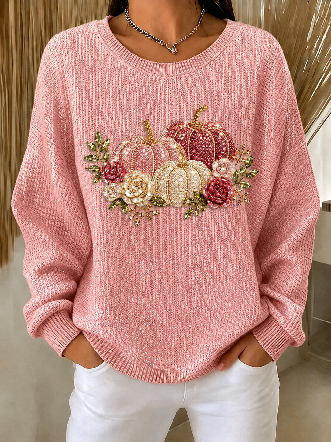 Women'S Pink Gradient Casual Knitted Sportswear