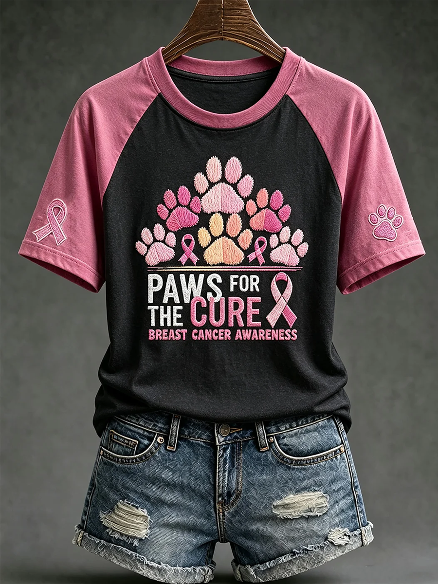 Women'S Breast Cancer Theme Cute Dog Print Casual Short-Sleeve T-Shirt