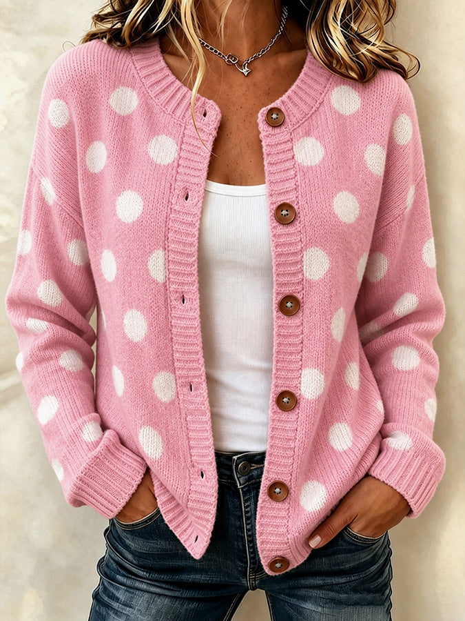 Women'S Polka Dot Printed Knitted Cardigan Top