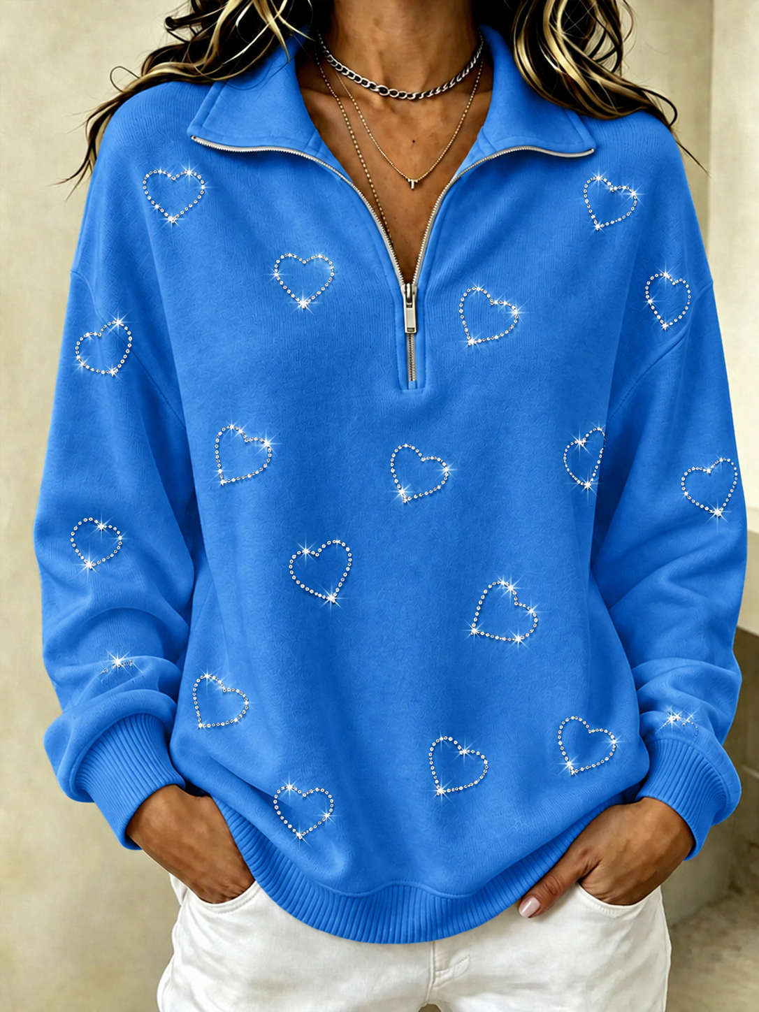 Women's Heart-Shaped Hot Stamping Zipper Sports Shirt