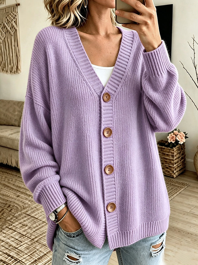 Women'S Casual Pink Knitted Cardigan