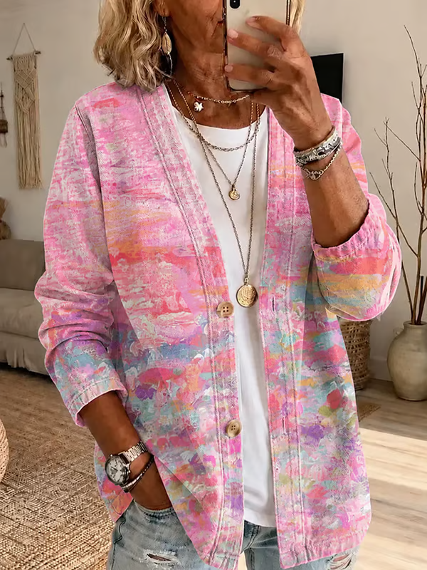 Women'S Casual Pink gradient Cardigan Top