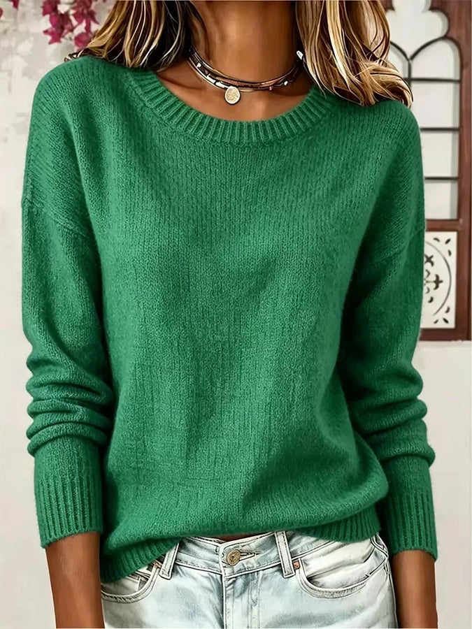 Women's Casual Solid Color Round Neck Top