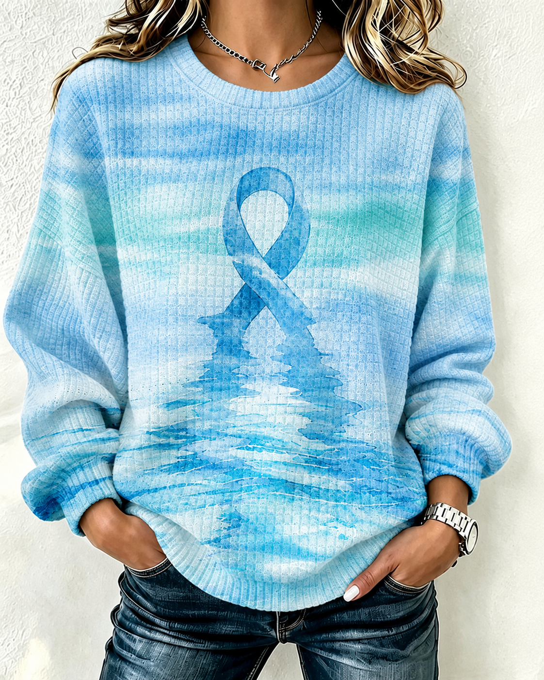 Women'S Casual Rugby Printed Round Neck Pullover