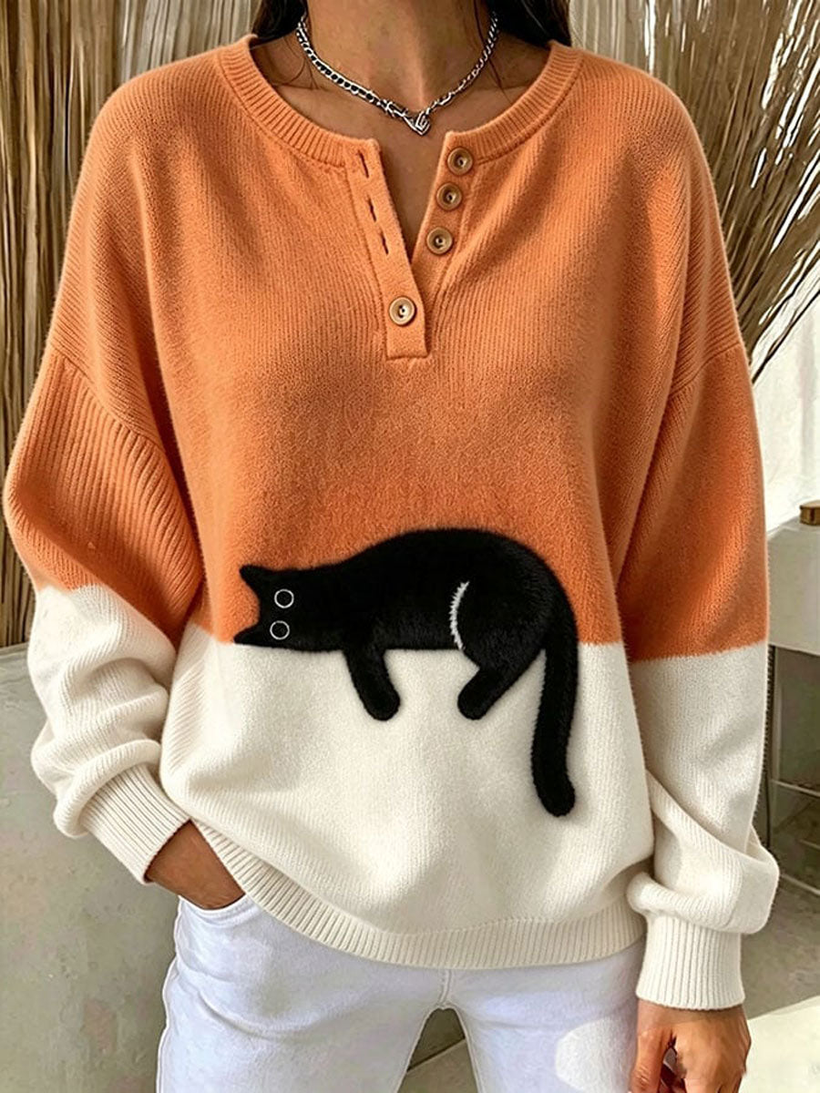 Women's Casual Print Button-Up Collar Knit Top