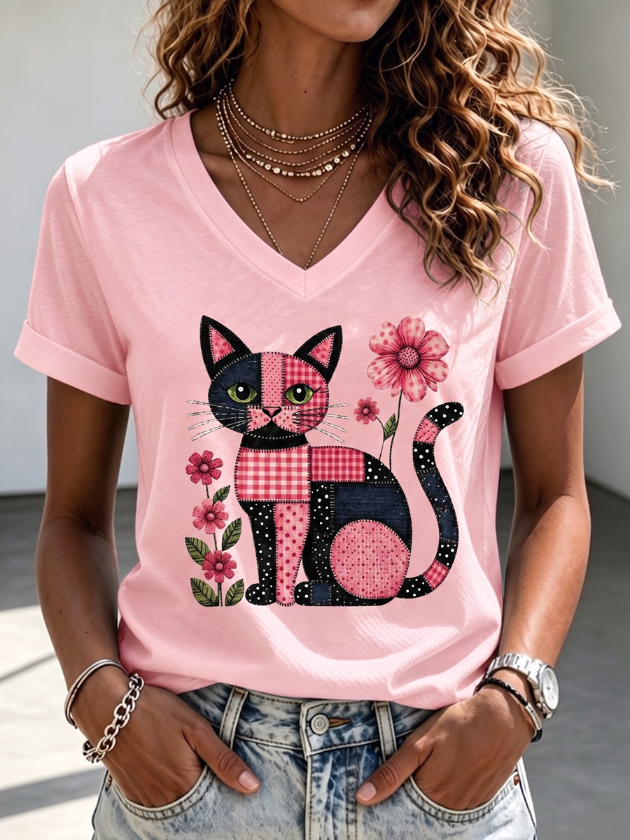 Women'S Breast Cancer Ribbon Printed V-Neck T-Shirt