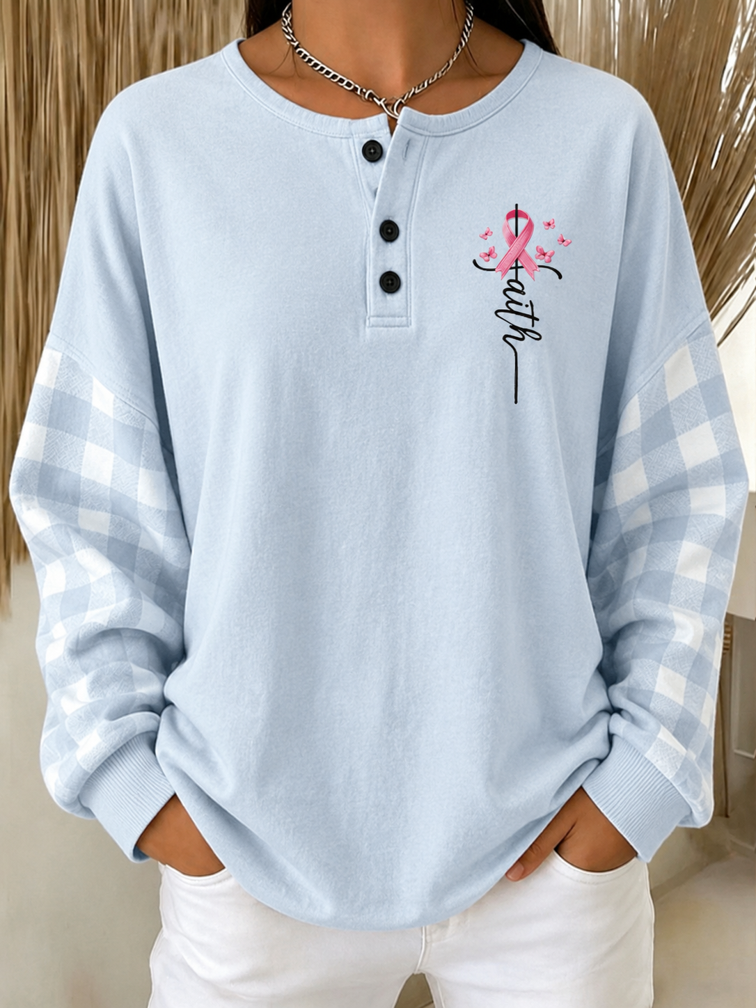 Women's Breast Cancer Awareness Print Knit Top