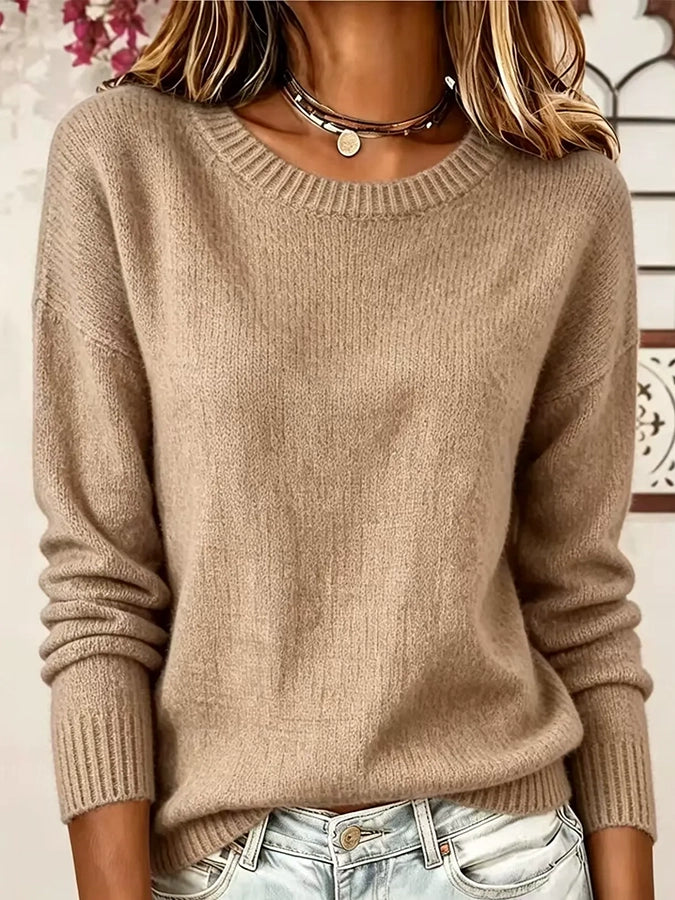 Women's Casual Solid Color Round Neck Top
