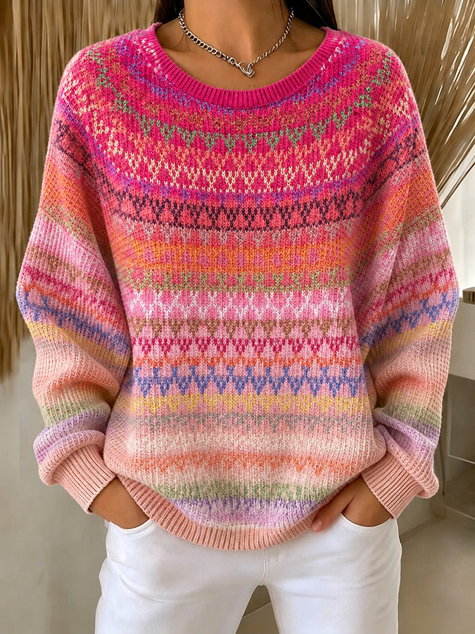 Women'S Pink Striped Knitted Sportswear