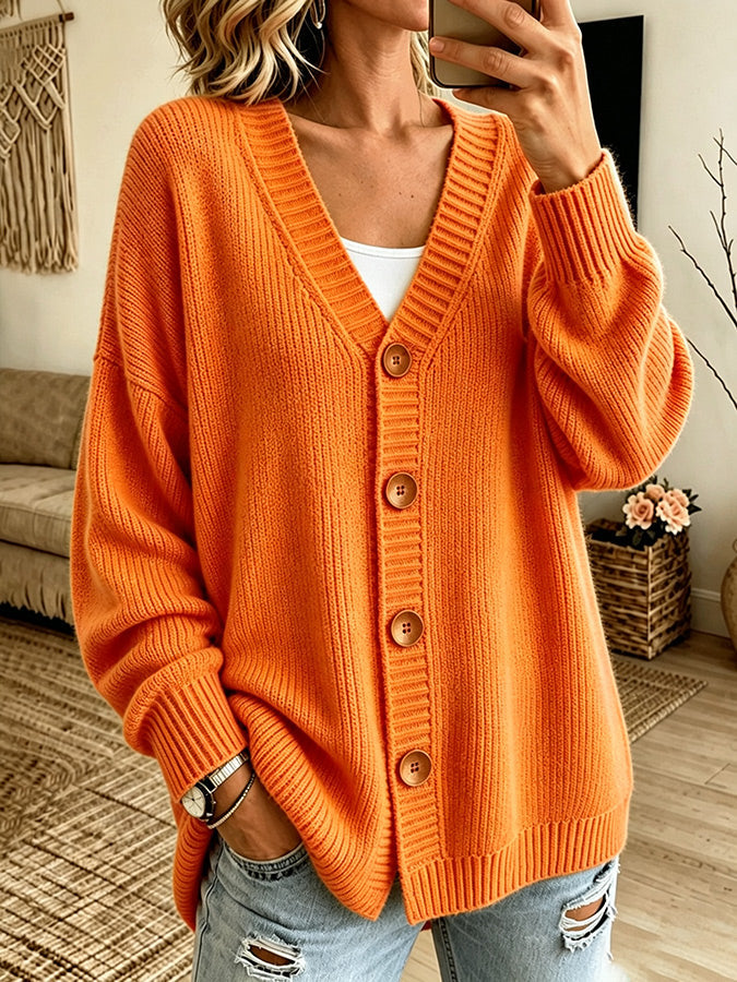 Women'S Casual Pink Knitted Cardigan