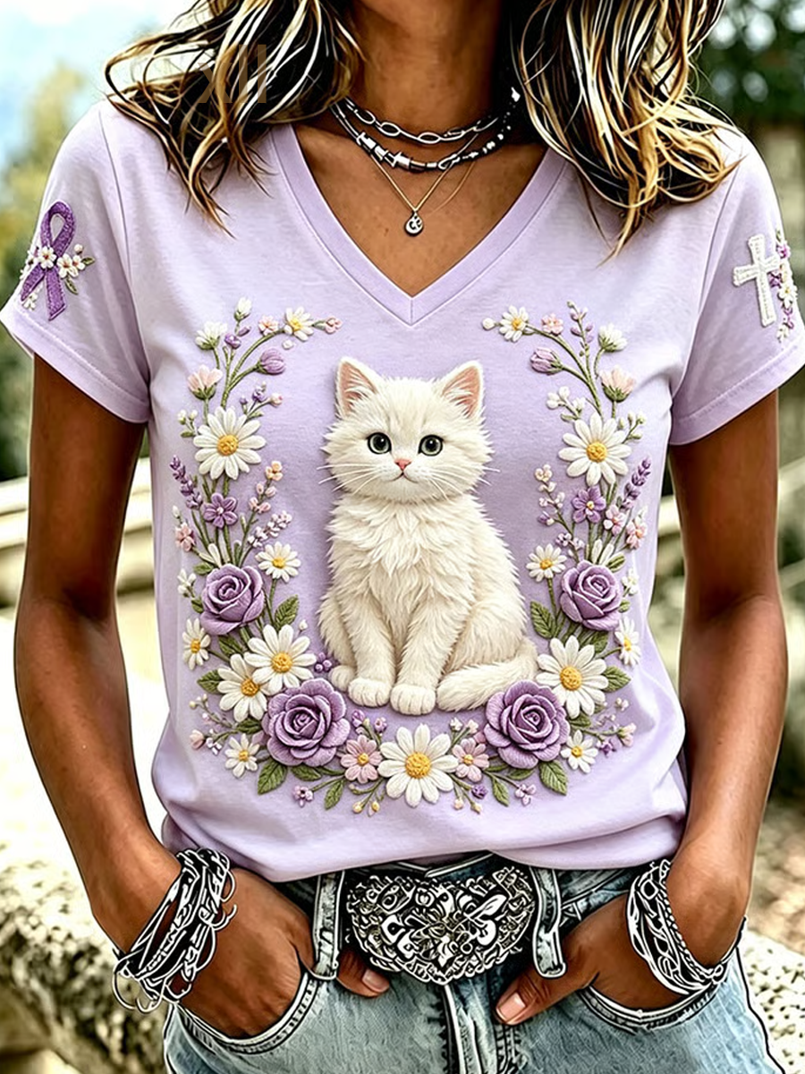 Women's Alzheimer's Awareness V-neck Short-sleeved T-shirt