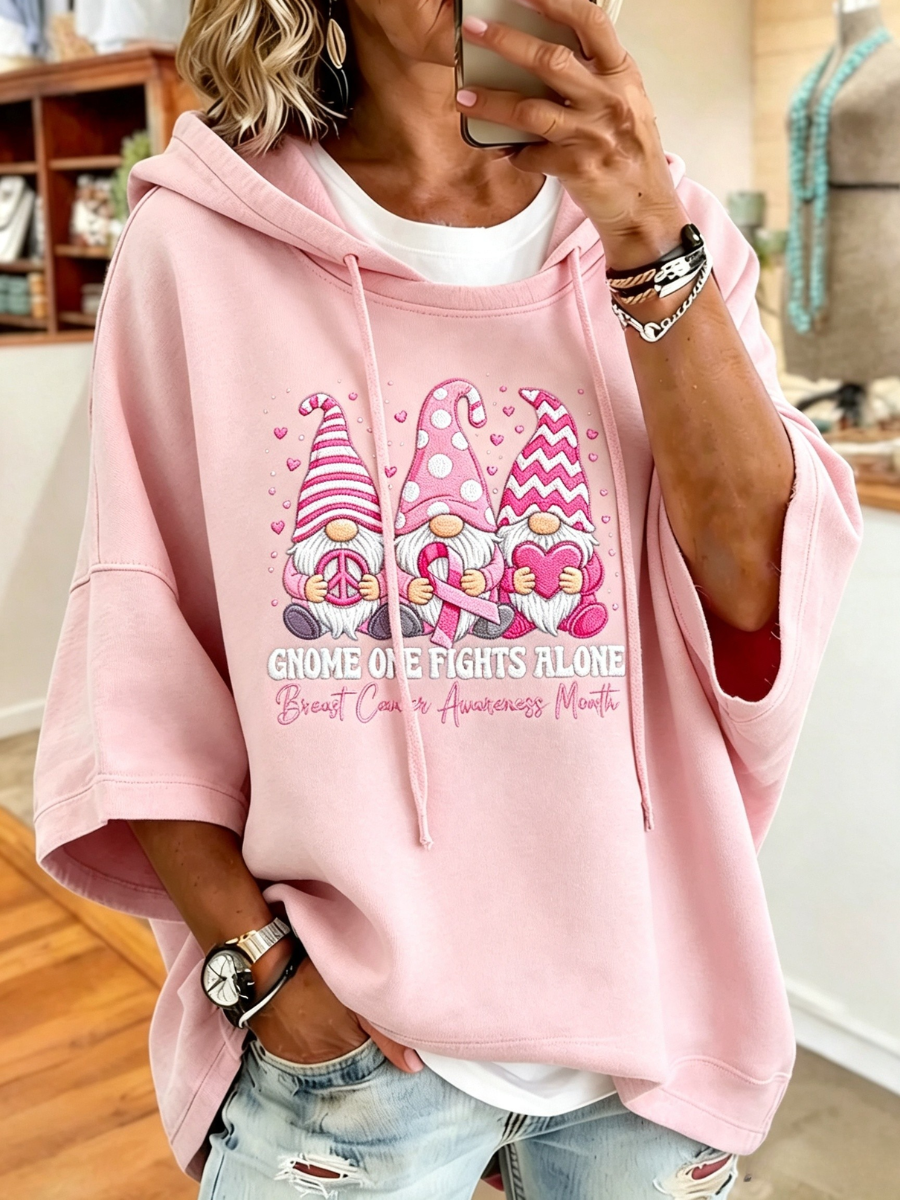 Women Breast Cancer Heart-Shaped Print Oversized Hoodie