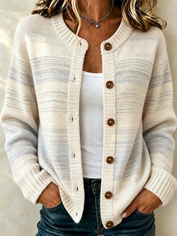 Women'S Casual Retro Striped Knitted Cardigan Top