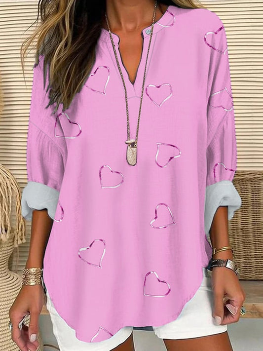 Women's Breast Cancer Awareness Print Casual Long Sleeve V-Neck Shirtt
