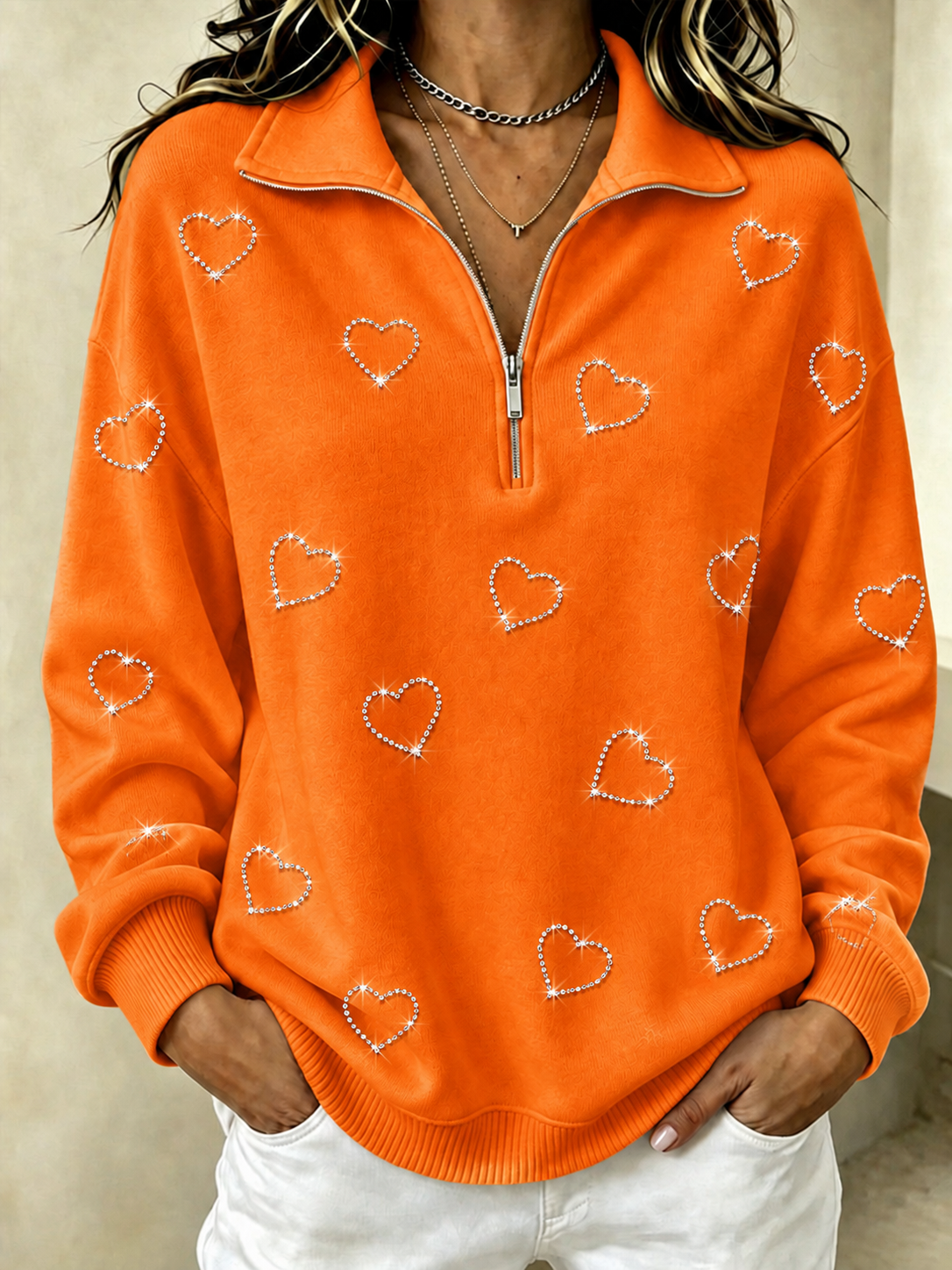 Women's Heart-Shaped Hot Stamping Zipper Sports Shirt