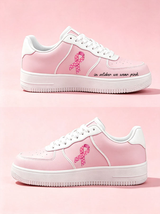 Unisex In October We Wear Pink Printed Comfortable Flat Shoes