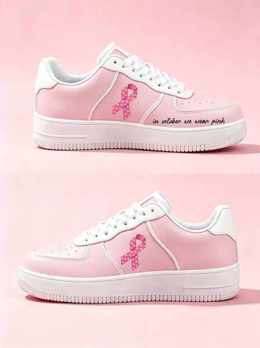 Unisex In October We Wear Pink Printed Comfortable Flat Shoes