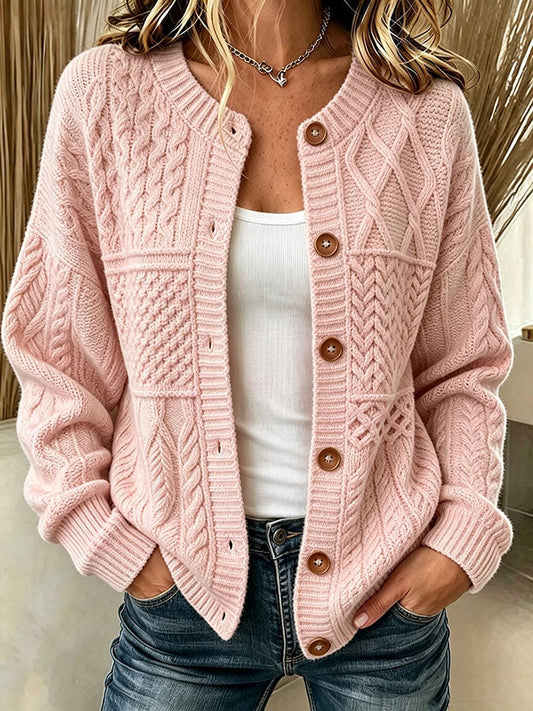 Women'S Textured Printed Knitted Cardigan Top