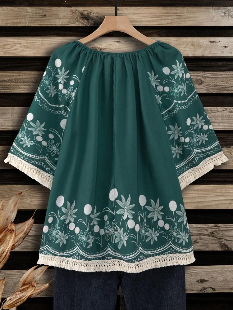 Plus Size Round Neck Floral Print Summer Casual Holiday Shirt